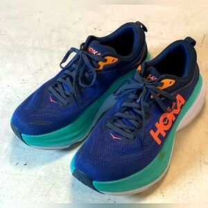 Hoka One One Bondi 8 Blue Teal Orange Running Shoe Sneakers, Men 8B or W 9.5B